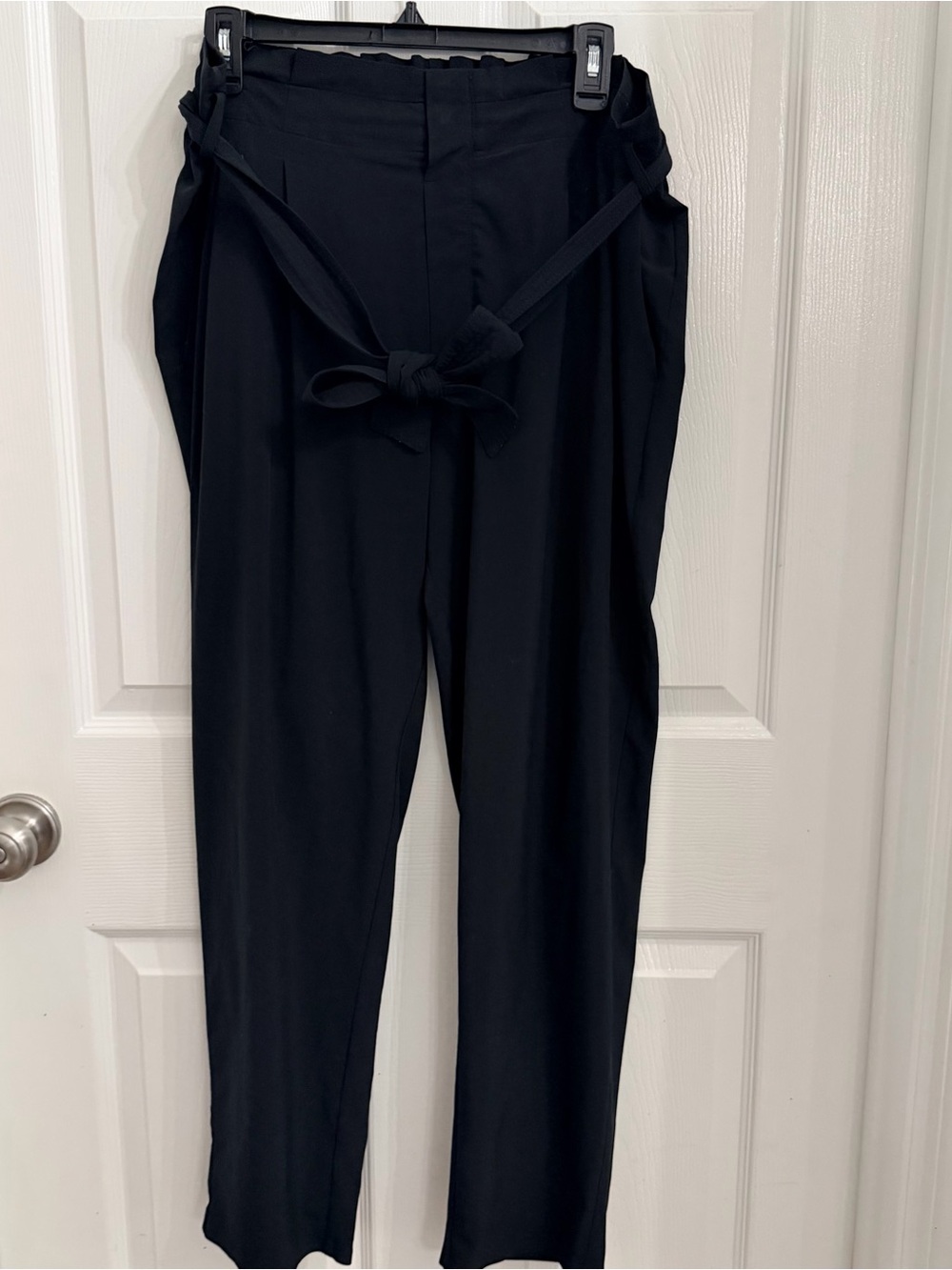 Athleta Black High-Rise Paperbag Waist Trousers with Tie